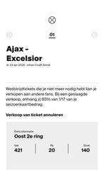 Ajax - Excelsior mooie overzichtsplek, Tickets en Kaartjes, April, Losse kaart, Eén persoon