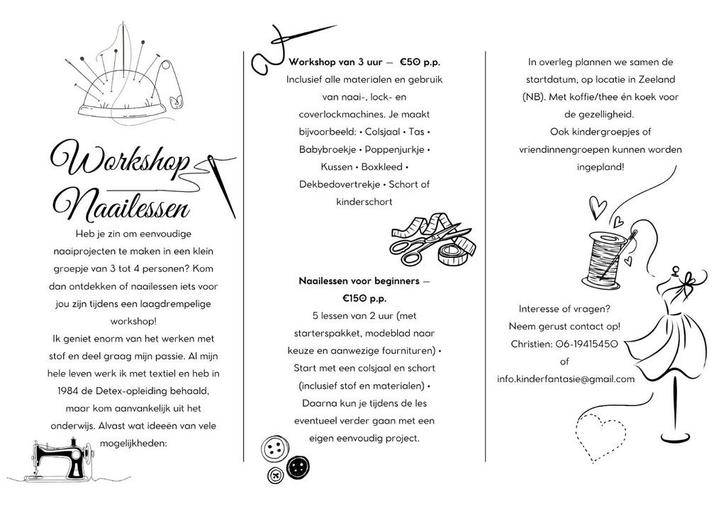 Workshop Naailessen omgeving Uden, Hobby en Vrije tijd, Naaimachines en Toebehoren, Nieuw, Overige merken, Ophalen of Verzenden