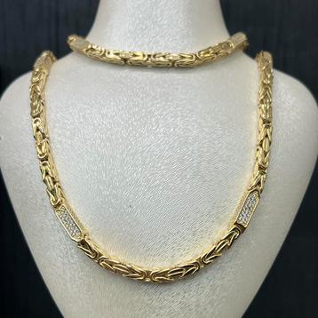 14k gouden koningsketting met armband set steentjes beschikbaar voor biedingen