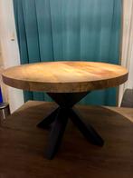 Mangohouten Salontafel met Kruispoot, Gebruikt, 100 tot 150 cm, Rond, Minder dan 50 cm