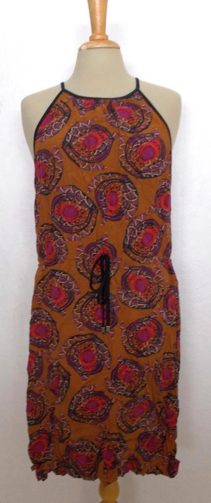 Ethnic look mooi print jurkje! M, Kleding | Dames, Jurken, Zo goed als nieuw, Maat 38/40 (M), Bruin, Knielengte, Ophalen of Verzenden