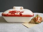 Brocante zeepbakje, oranje rood spuitdecor, Ophalen of Verzenden