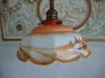 Melkglas hanglampje met wintertafereel rose-oranje., Ophalen of Verzenden