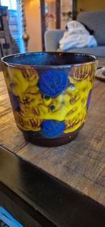 Vintage Duitse Bloempot - Geel & Paars Aardewerk, Ophalen of Verzenden
