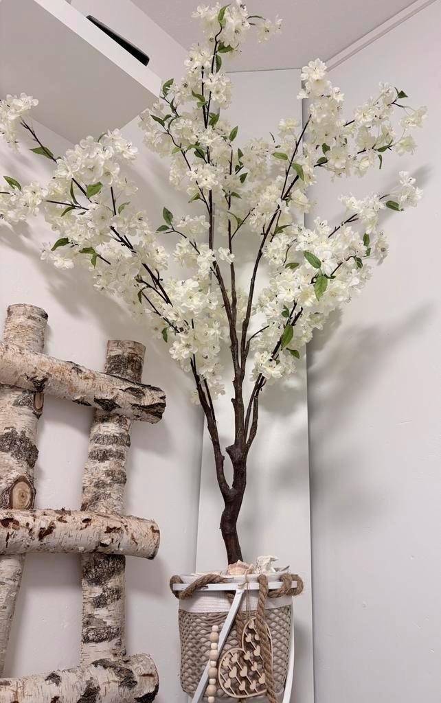 Witte kersen bloesem boom, Huis en Inrichting, Woonaccessoires | Kunstplanten en Kunstbloemen, Zo goed als nieuw, Ophalen