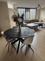Zwarte eettafel rond mangohout 140cm, Huis en Inrichting, Tafels | Eettafels, Ophalen, 100 tot 150 cm, Rond, Zo goed als nieuw