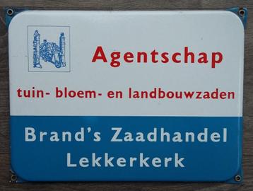 Jare 50-60 Emaille Bord Schild Brand's Zaadhandel Lekkerkerk beschikbaar voor biedingen