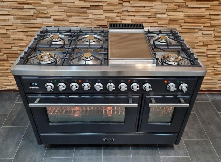 Luxe Fornuis Boretti Majestic 120cm antraciet 7 pit 2 oven, Witgoed en Apparatuur, Fornuizen, Zo goed als nieuw, Vrijstaand, Gas
