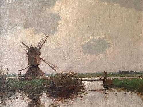 Jan Knikker, waterrrijk landschap met molen, Antiek en Kunst, Kunst | Schilderijen | Klassiek, Ophalen