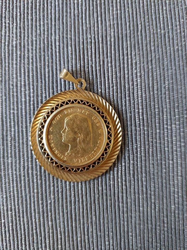 Gouden 10 Gulden munt Wilhelmina 1897 (los haar) in hanger, Postzegels en Munten, Munten | Europa | Euromunten, Overige waardes