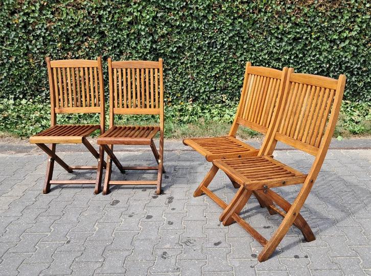 2 + 2 Teak & Garden bistrostoelen, inklapbaar, Tuin en Terras, Tuinstoelen, Gebruikt, Teakhout, Inklapbaar, Ophalen