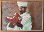 Pastelkrijt: Ethiopische man leest bijbel, Antiek en Kunst, Ophalen of Verzenden