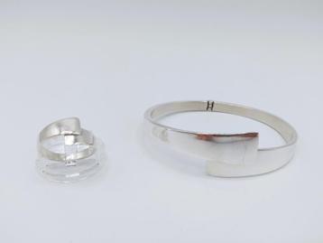 Zilveren design armband + ring, 17 mm, 925 beschikbaar voor biedingen