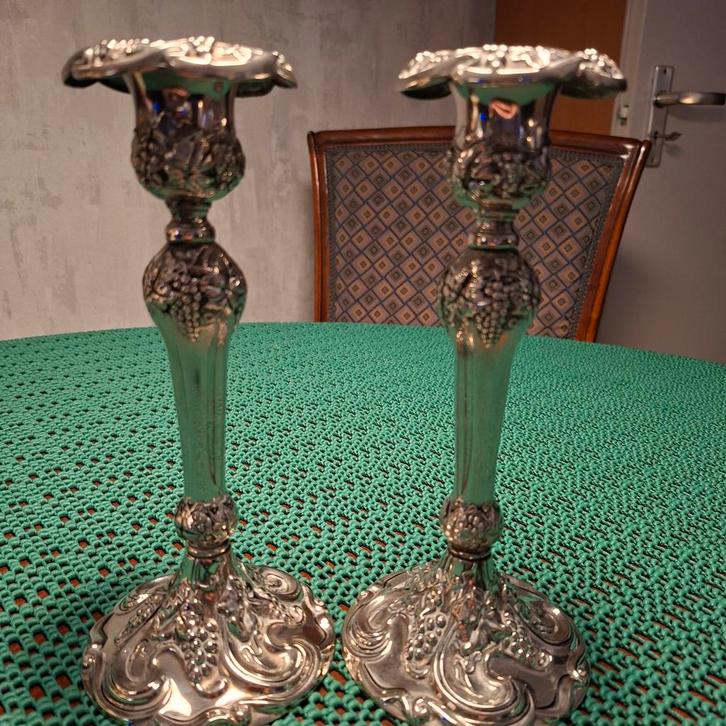 Zwaar verzilverd Kandelaars  Barok Vintage Godinger.9, Antiek en Kunst, Antiek | Kandelaars, Zilver, Ophalen of Verzenden