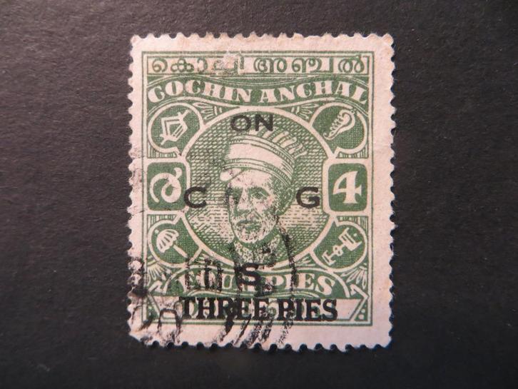 A08392: Cochin  3 pies, Postzegels en Munten, Postzegels | Azië, Ophalen of Verzenden