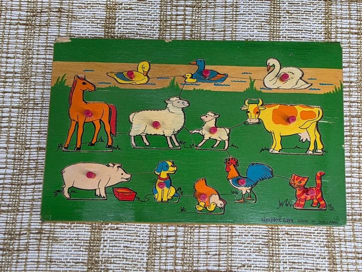 2268 antiek speelgoed houten puzzel boerderijdieren, Antiek en Kunst, Antiek | Speelgoed, Ophalen of Verzenden