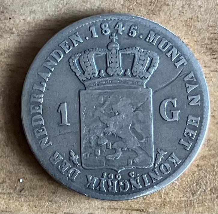 1 gulden 1845 Willem II, Postzegels en Munten, Munten | Nederland, Losse munt, 1 gulden, Koning Willem II, Zilver, Ophalen