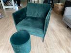 Groene Fauteuil met Voetenbank, Huis en Inrichting, Fauteuils, Ophalen, Gebruikt, 75 tot 100 cm, 75 tot 100 cm