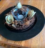 Zwarte kunststof onderbord met krans en waxine., Ophalen of Verzenden, Gebruikt, Rond, Kunststof