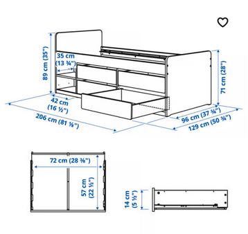 SLÄKT Ikea Wit bedframe 90x200 met opberger en lattenbodem - afbeelding 9