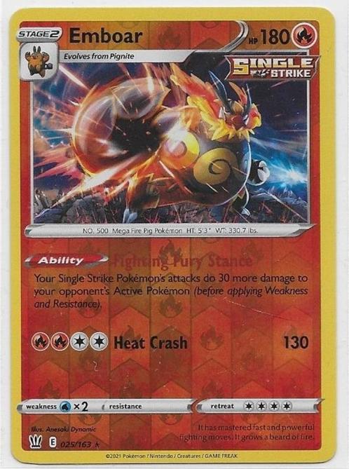 Pokemon Battle Styles,  Emboar [reverse] 25/163, Hobby en Vrije tijd, Verzamelkaartspellen | Pokémon, Nieuw, Losse kaart, Verzenden