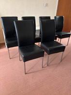 6 zwart lederen eetkamerstoelen van Goossens ZGAN, Huis en Inrichting, Ophalen, Zwart, Leer, Zo goed als nieuw