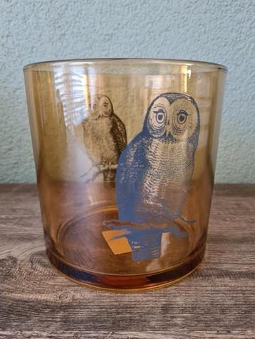 Glazen pot met uil afbeelding  beschikbaar voor biedingen