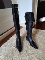 Zwarte leren hoge laarzen, mt.37, Hoge laarzen, Zwart, Italiaans, Ophalen of Verzenden