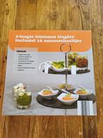 Etagère van leisteen met porselein/glas amuseset, Ophalen, Zo goed als nieuw