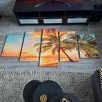 5-Luiks Palmboom Sunset Strand Canvas-schilderij 220x100, Schilderij, Ophalen
