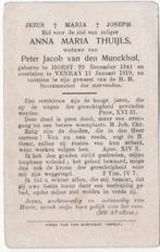 Anna Maria Thuijls 1844 Horst + 1919 Venray, 74 jaar, Verzamelen, Bidprentjes en Rouwkaarten, Verzenden, Bidprentje