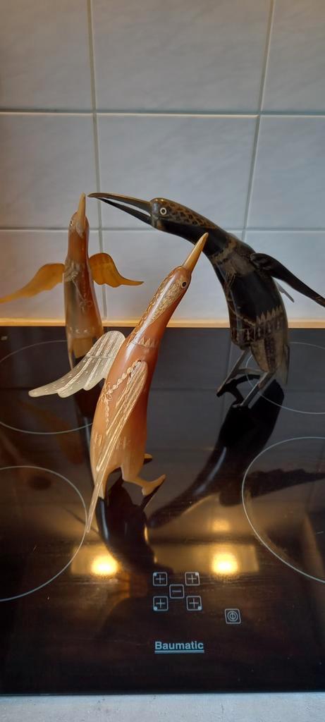 Buffelhoorn Vogels - Set van 3, Antiek en Kunst, Kunst | Beelden en Houtsnijwerken, Ophalen of Verzenden