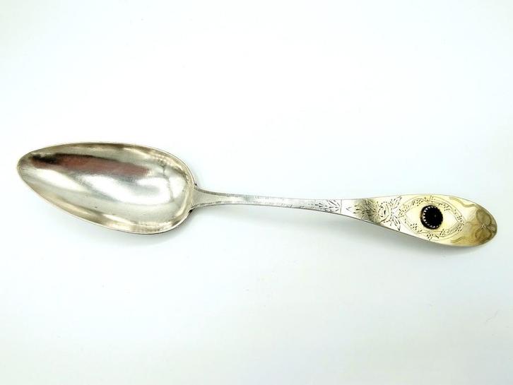 Zilveren lepel met granaat, Erdmann, Wilster, 1830, Antiek en Kunst, Antiek | Goud en Zilver, Zilver, Verzenden