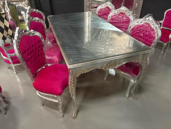 6 stoelen en tafel met glas plaat - 200cm, Huis en Inrichting, Tafels | Eettafels, Zo goed als nieuw, 100 tot 150 cm, 200 cm of meer