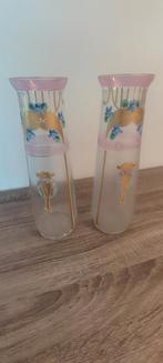 2Handbeschilderd glazen vaas, art deco, Ophalen of Verzenden
