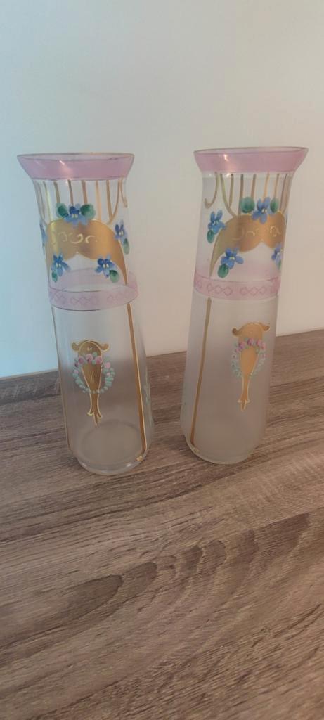 2Handbeschilderd glazen vaas, art deco, Antiek en Kunst, Antiek | Glas en Kristal, Ophalen of Verzenden
