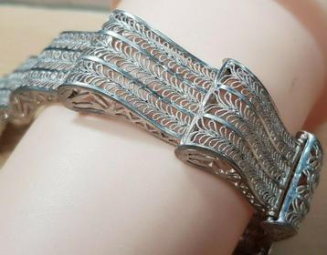 Unieke antieke handgemaakte massief zilveren dames armband