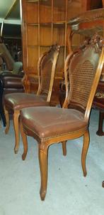 4 klassiek noten eetkamer stoelen leder, Antiek en Kunst, Antiek | Meubels | Stoelen en Banken, Ophalen