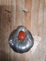 Antieke zilveren broche met bloedkoraal, Antiek en Kunst, Ophalen, Zilver