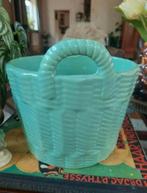 Turquoise Cache jardiniere mand Franse brocante barbotine, Antiek en Kunst, Ophalen of Verzenden