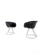 Set van 2 ‘Pan Am’ fauteuils, Gastone Rinaldi, Rima ‘80, Huis en Inrichting, Twee, Vintage retro buisframe design rotan webbing papercord deens