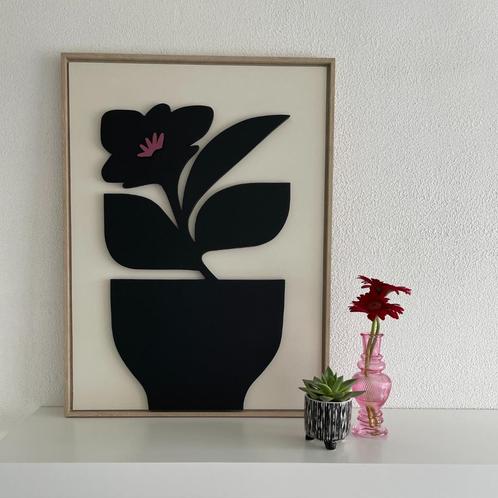 Schilderij van hout - "Plant in pot" - maat: 60 X 45 cm., Huis en Inrichting, Woonaccessoires | Schilderijen, Tekeningen en Foto's