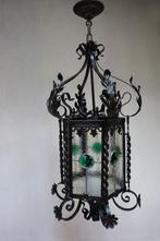Antieke ijzeren glas-in-lood Lantaarn Hallamp Kasteellamp, Ophalen, Gebruikt, Glas, Minder dan 50 cm