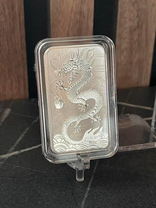 PERTH MINT 2018 Rectangle Dragon baar 1 OZ, Postzegels en Munten, Edelmetalen en Baren, Zilver, Ophalen of Verzenden