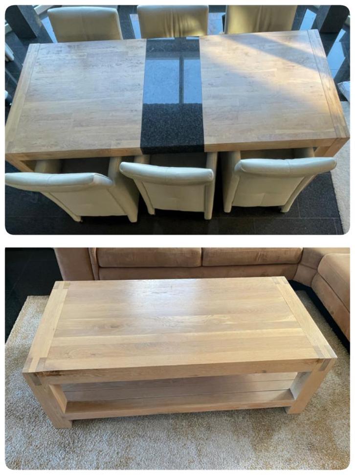Massief eiken tafels salontafel en eetkamertafel, Huis en Inrichting, Tafels | Eettafels, Gebruikt, 50 tot 100 cm, 200 cm of meer