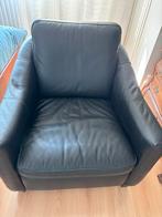 Fauteuil, zwart leder, Huis en Inrichting, Fauteuils, Ophalen, Gebruikt, 75 tot 100 cm, Leer