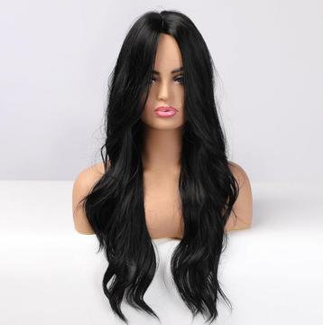 Zwarte Lange Pruik Met Slag Zwart Haar Dames Vrouwen Wig beschikbaar voor biedingen