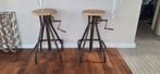 Vintage barkrukken met draaihendel staal /hout, Huis en Inrichting, Ophalen, Gebruikt, Hout