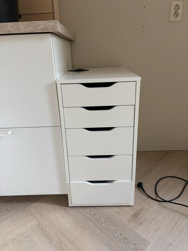 Witte Bureau Ladekast met 5 Lades, Huis en Inrichting, Kasten | Dressoirs, Gebruikt, Minder dan 50 cm, 50 tot 75 cm, Met lade(s)