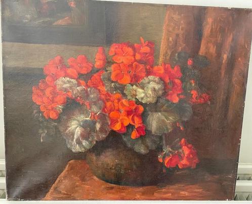 Lucie Wittig-Keijser schilderij bloemstilleven geraniums, Antiek en Kunst, Kunst | Schilderijen | Klassiek, Ophalen